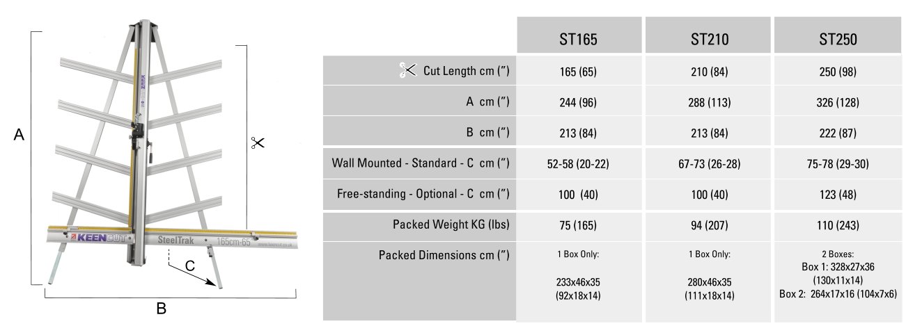 SteelTrak Dimensions Chart