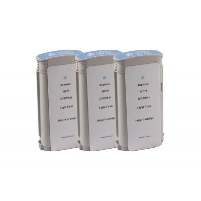 Remanufactured High Yield Light Cyan Wide Format Ink Cartridge for HP C9390A (HP 70) 3-Pack