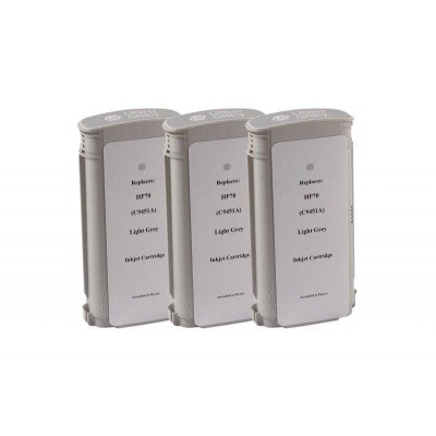 Remanufactured High Yield Light Gray Wide Format Ink Cartridge for HP C9451A (HP 70) 3-Pack