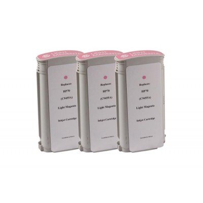 Remanufactured High Yield Light Magenta Wide Format Ink Cartridge for HP C9455A (HP 70) 3-Pack