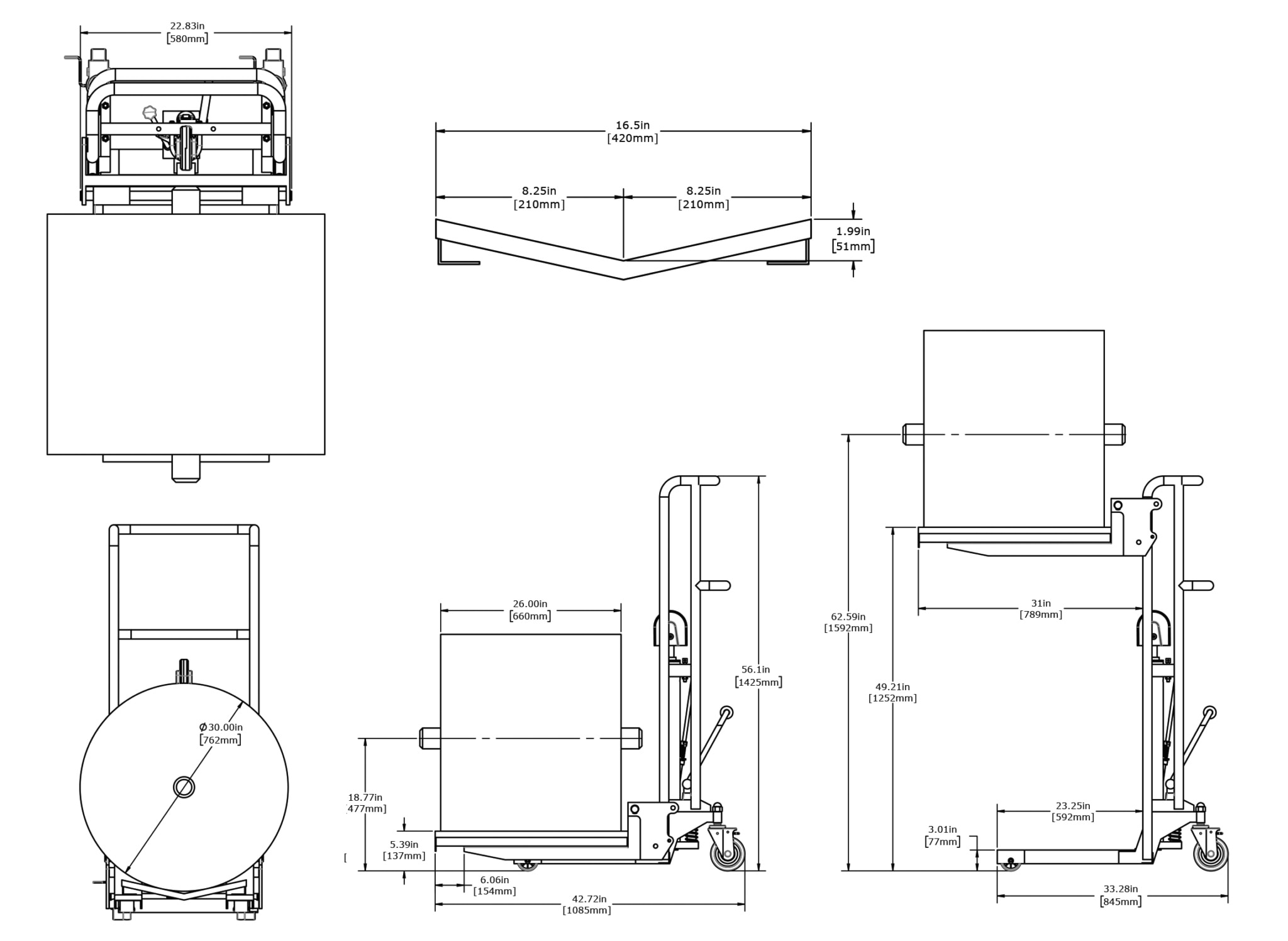 On A Roll Lifter Narrow Web V-Tray Specification Drawings